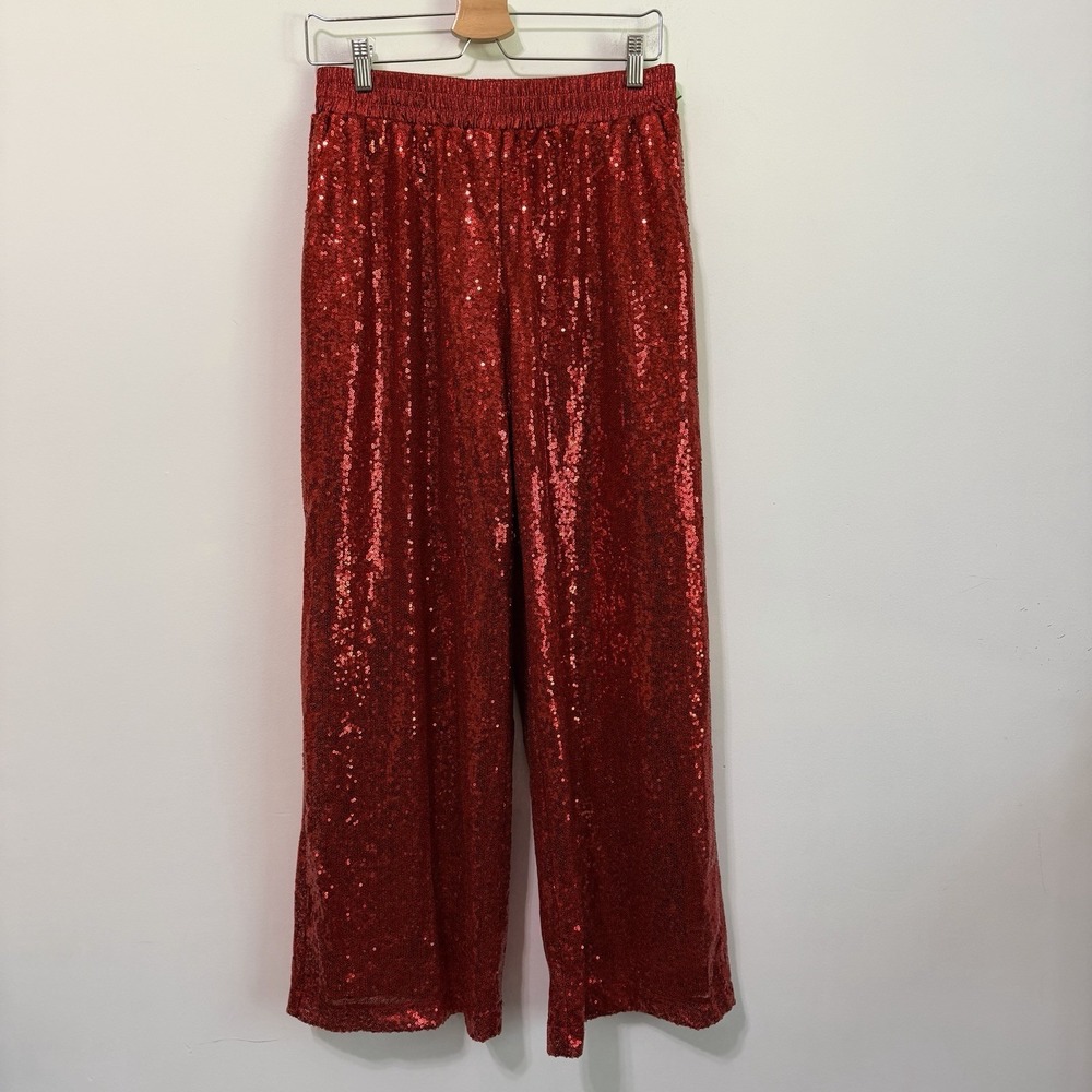 Simply Southern Red Sequins Sparkle Pants 8 Pull On Wide Leg Party Holiday NEW - Picture 5 of 7